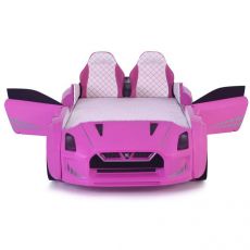 Дитяче ліжко машина GTR Pink 190х90 см з підсвіткою, музикою, шкіряний салон, пультом